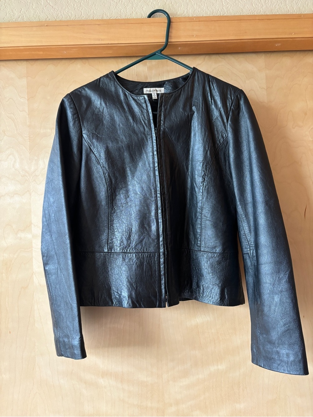Women's Black Leather Zip-Front Jacket by